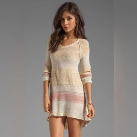 Free People Striped Distressed Knit Mini Dress | Coastal Grandmother Grunge Boho - Picture 15 of 16